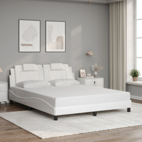Bed Frame without Mattress White 59.8"x79.9" Faux Leath...