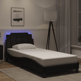 Bed Frame with LED without Mattress Black 39.4"x79.9"