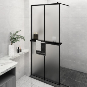 Walk-in Shower Wall with Shelf Black 35.4"x76.8" ESG Gl...