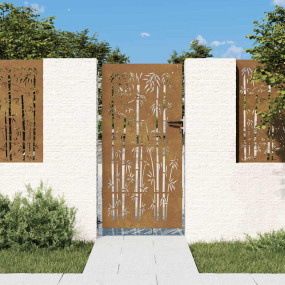 Garden Gate 33.5"x68.9" Corten Steel Bamboo Design