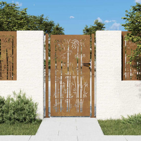 Garden Gate 41.3"x78.7" Corten Steel Bamboo Design