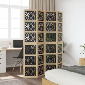 Room Divider 4 Panels Brown and Black Solid Wood Paulow...