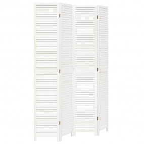 Room Divider 4 Panels White Solid Wood Paulownia