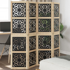 Room Divider 4 Panels Brown and Black Solid Wood Paulow...