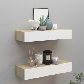Wall Drawer Shelves 2 pcs Oak and White 60x23,5x3.9 " M...