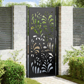 Patio Gate Black 41.3x80.7" Steel Wave  Design