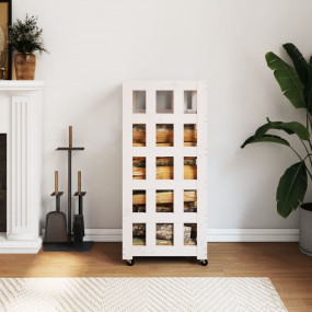 Log Holder with Wheels White 15.7"x19.3"x43.3" Solid Wo...
