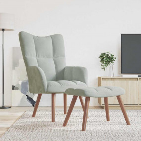 Relaxing Chair with a Stool Light Gray Velvet