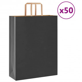Paper Bags 50 pcs with Handles Black 12.6x4.7x16.5"