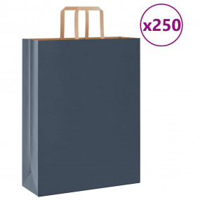 Paper Bags 250 pcs with Handles Blue 12.6x4.7x16.5"