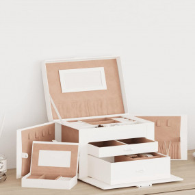 Jewelry Box 3-Layer with Mirror Lockable White 10.2x7.1...