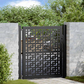 Patio Gate Black 41.3x41.7" Steel Cross  Design