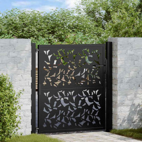 Patio Gate Black 41.3x41.7" Steel Leaf Design