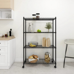4-Tier Storage Shelf with Wheels 35.4x13.8x55.9" Black ...