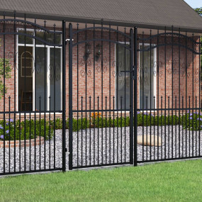 Fence Gate with Spear Top Black 40.6x88.6" Powder-coate...