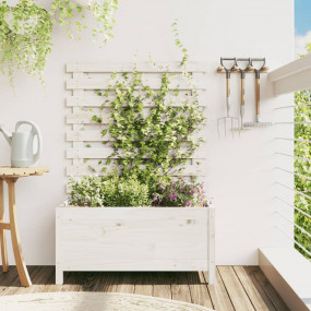 Patio Planter with Rack White 31.1x15.6x44.9" Solid Woo...