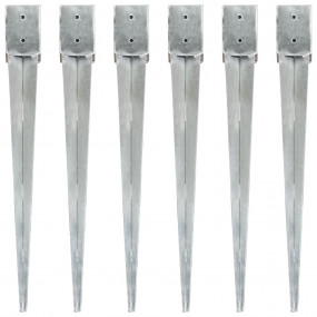 Ground Spikes 6 pcs Silver 3.9x3.9x35.8" Galvanized Ste...