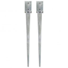 Ground Spikes 2 pcs Silver 3.5x3.5x35.4" Galvanized Ste...