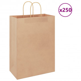 Paper Bags 250 pcs with Handles Brown 12.6x6.7x17.3"