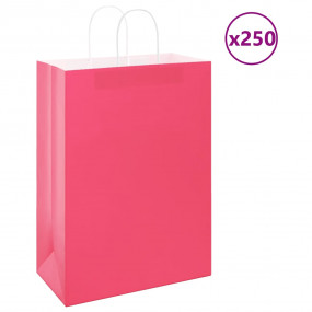 Paper Bags 250 pcs with Handles Pink 12.6x6.7x17.3"