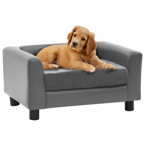 Dog Sofa Grey 23.6x16.9x11.8" Plush and Faux Leather