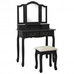 Dressing Table Set with Stool Black 31.5x27.2x55.5" Pau...