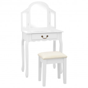 Dressing Table with Stool White 25.6x14.2x50.4" Paulown...