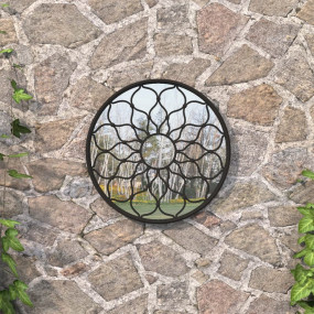 Patio Mirror Black 15.7x1.2" Iron Round for Patio Use