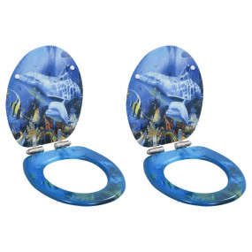 WC Toilet Seats 2 pcs with Soft Close Lids MDF Dolphins...