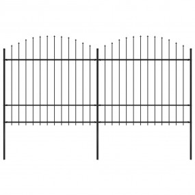 Patio Fence with Spear Top Steel 11.2 ' Black (2x144944...