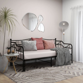 Pull-out Sofa Bed Frame without Mattress Black Metal 90...