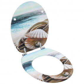 WC Toilet Seats 2 pcs with Lids MDF Muschel Design (2x1...