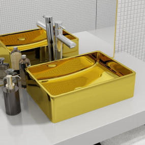 Wash Basin 16.1x11.8x4.7" Ceramic Gold