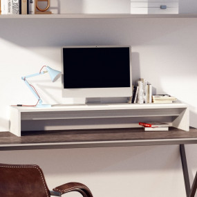 Monitor Stand White 39.4x10.6x5.9" Solid Wood Pine