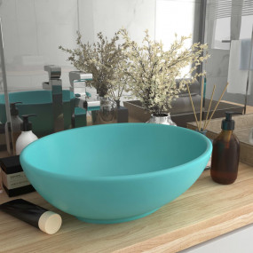 Luxury Basin Oval-shaped Matt Light Green 15.7x13.0" Ce...