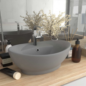 Luxury Basin Overflow Oval Matt Light Grey 23.0x15.4" C...