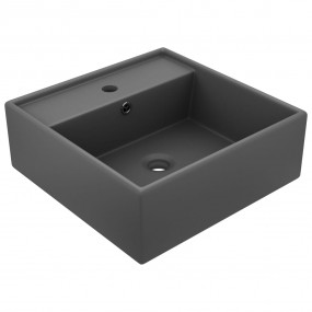 Luxury Basin Overflow Square Matt Dark Grey 16.1x16.1" ...