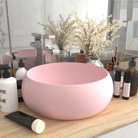 Luxury Wash Basin Round Matt Pink 15.7x5.9" Ceramic