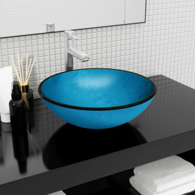 Basin Tempered Glass 16.5x5.5" Blue
