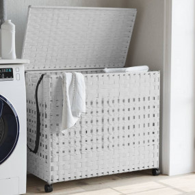 Laundry Basket with Wheels White 26.0x13.8x23.6" Rattan