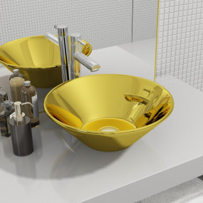Wash Basin 16.5x5.5" Ceramic Gold