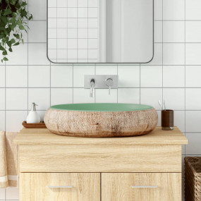 Countertop Basin Green and Brown Oval 23.2x15.7x5.9" Ce...