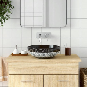 Countertop Basin Black and Blue Round 16.1x5.5" Ceramic