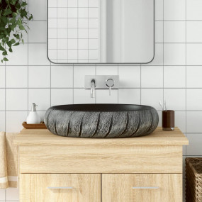 Countertop Basin Black and Grey Oval 23.2x15.7x5.9" Cer...