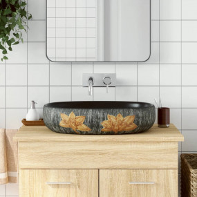 Countertop Basin Grey and Black Oval 23.2x15.7x5.5" Cer...