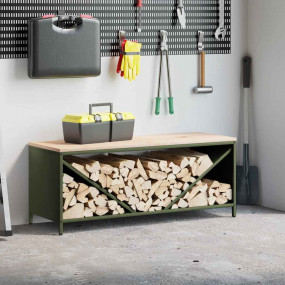 Firewood Rack with Wooden Top Olive Green 39.6x14.0x15....