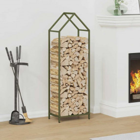 Firewood Rack Olive Green 15.7x9.8x47.2" Cold-rolled st...