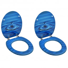 WC Toilet Seats with Lid 2 pcs MDF Blue Water Drop Desi...