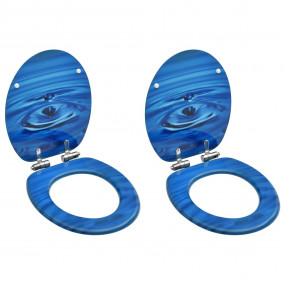 WC Toilet Seats with Soft Close Lid 2 pcs MDF Blue Wate...