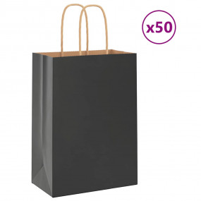Paper Bags 50 pcs with Handles Black 15x8x21 cm